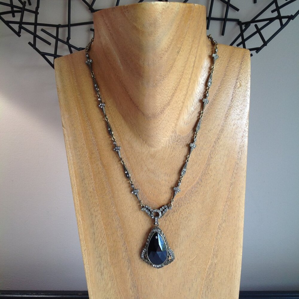 Vintage Sweet Romance Art Deco Style Pendant Necklace w/ Rhinestones